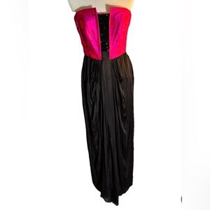 Theia Silk Beaded Fuchsia Pink and Black Formal Gown - XS 0